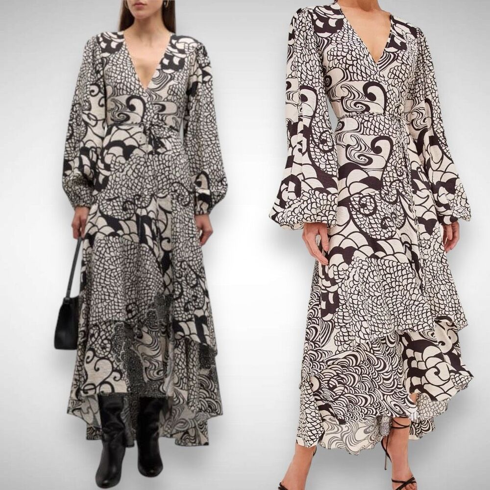 Alexis Zarela Abstract Printed Wrap Maxi‎ Dress Size XS Retro Boho Y2K Cottage